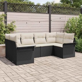 vidaXL Conjunto de Sofás de Jardim de 6 Peças com Almofadas Preto Rattan PE