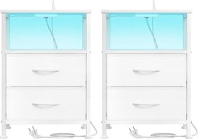 Conjunto 2 Mesas de cabeçeira com iluminação LED e base de carregamento 30 x 39,6 x 60,4 cm Brancas