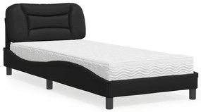 Cama com colchão 90x190 cm couro artificial preto