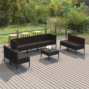 vidaXL 9 pcs conjunto lounge de jardim c/ almofadões vime PE preto