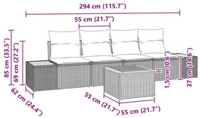 Conjunto de Sofá de Jardim vidaXL de 5 Peças com Almofadas Pretas de P