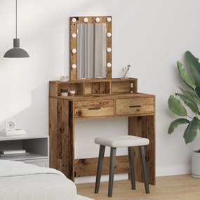 Mesa de Maquilhagem com Luzes LED - Estilo Madeira Vintage, 79x41x140