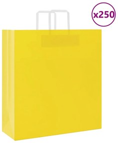 vidaXL Sacos de papel 250 unid com alças amarelo 45x17x48 cm