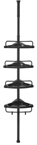 Prateleira de canto ajustável para banheiro SONGMICS, suporte telescópico para chuveiro, 85-305 cm, do chão ao teto, com 4 bandejas, 3 ganchos, preto BCB001B01