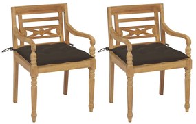 Cadeiras Batávia c/ almofadões acastanhado 2 pcs teca maciça