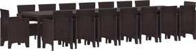 vidaXL Conjunto de Jantar para Jardim com Almofadas 17 pcs Castanho PP