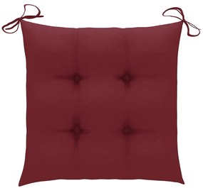 Cadeiras de jardim c/ almofadões vermelho tinto 4 pcs teca maciça
