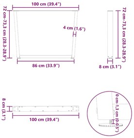 Pés para mesa de jantar em forma de V, 2 peças, antracite, 100x(72-73,