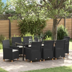 vidaXL Conjunto de Jantar de Jardim com Almofadas Preto Rattan Poliéster