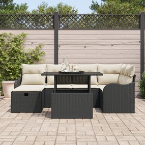 Conjunto de Sofás de Jardim vidaXL de 7 peças com Almofadas Preto Ratt
