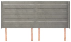 Cabeceira cama c/ abas veludo 203x16x118/128 cm cinzento-claro