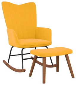 Cadeira de baloiço com banco veludo amarelo mostarda
