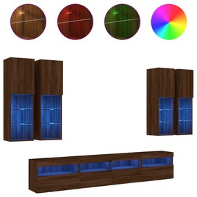 vidaXL 7 pcs conj. móveis de parede p/ TV luzes LED carvalho castanho