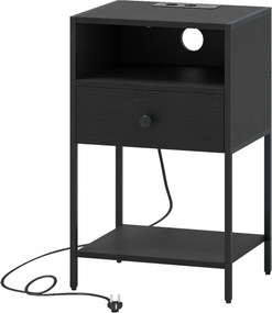 Mesa de cabeceira, mesa apoio 40 x 32 x 65 cm com estação de carregamento com Compartimento aberto Gaveta preta