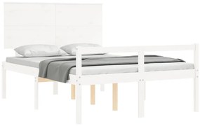 Estrutura de cama com cabeceira 140x190cm madeira maciça branco