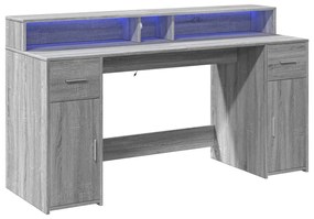 Secretária luzes LED 160x55x91cm deriv. madeira cinzento sonoma