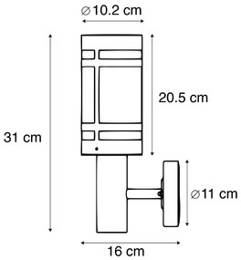 Candeeiro de parede moderno para exterior preto IP44 - Gleam Moderno