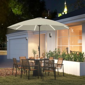 Chapéu de Sol de Jardim com Luzes LED Ø300x256 cm Manivela  Proteção UV50+ e Mastro de Alumínio Creme