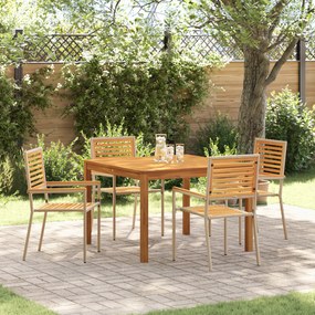 Conjunto de Jantar de Jardim vidaXL de 5 Peças Bege Rattan Sintético Acácia