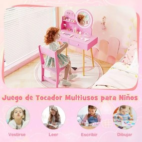 Conjunto de toucador para crianças com espelho iluminado de princesa Rosa