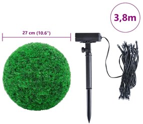 Bolas artificiais de buxo com luzes LED 2 pcs verde 27 cm