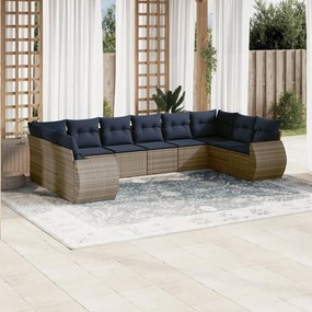 vidaXL 10 pcs conjunto sofás p/ jardim c/ almofadões vime PE cinzento