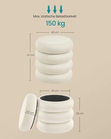 Banco redondo com espaço de arrumação e tampa removível, 43 x 47 cm, branco creme