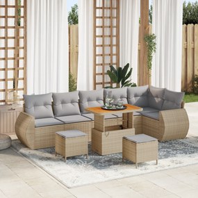 Conjunto de Sofás para Jardim vidaXL 9 Peças com Almofadas Bege Rattan