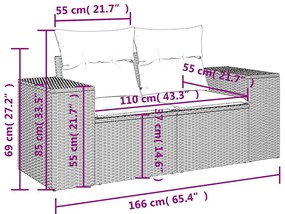 6 pcs conjunto sofás de jardim c/ almofadões vime PE preto