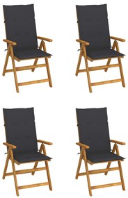 vidaXL Cadeiras jardim reclináveis c/ almofadões 4 pcs acácia maciça