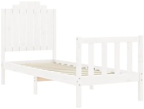 Estrutura cama de solteiro c/ cabeceira madeira maciça branco