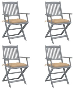 vidaXL Cadeiras exterior dobráveis c/ almofadões 4 pcs acácia maciça