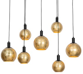 Candeeiro de suspensão design preto com vidro dourado 7 luzes - Bert