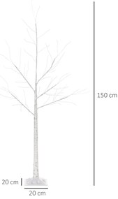 Árvore de Bétula 150cm de Altura com 210 Luzes LED em Branco Quente Ramos Flexíveis e Base para Decoração de Festas Aniversários Casamentos 20x20x150c