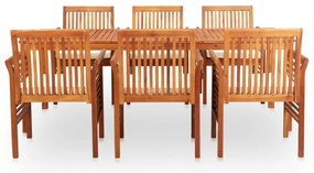 7 pcs conjunto de jantar exterior c/ almofadões acácia maciça