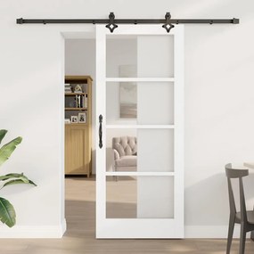 Porta Deslizante vidaXL com Conjunto de Ferragens Branca 83x202 cm Madeira Sólida de Pinho