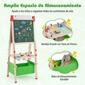 Cavalete Infantil de Madeira, 44 x 40 x 102-126 cm, Altura Regulável, Verde
