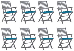 vidaXL Cadeiras de exterior dobráveis 8pcs c/ almofadões acácia maciça