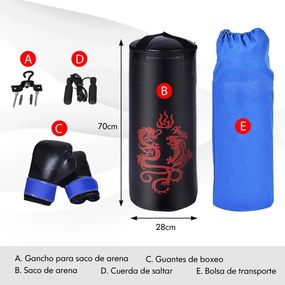 Saco de boxe infantil, 5 peças com corda de pular e saco de transporte para crianças 28x28x70 cm