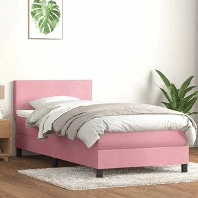 vidaXL Cama com molas/colchão 100x210 cm veludo rosa