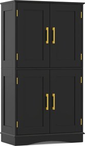 Móvel despensa 110 cm independente com 4 portas e 2 prateleiras ajustáveis Armário para cozinha sala de jantar Preto