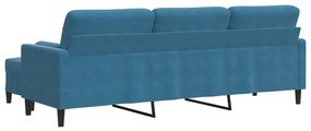 Sofá de 3 lugares com apoio de pés 210 cm veludo azul