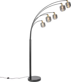 Candeeiro de pé preto com dourado e vidro fumê 5 luzes - Zuzanna