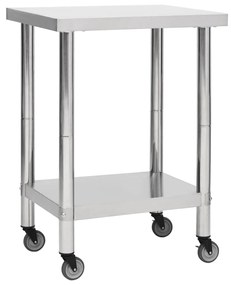 vidaXL Mesa de trabalho de cozinha c/ rodas 60x30x85 cm aço inoxidável