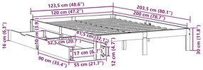 Estrutura cama c/ gavetas 120x200 cm pinho maciço castanho-mel