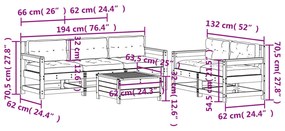 6 pcs conj. lounge jardim c/ almofadões madeira douglas maciça