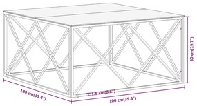 Mesa de centro aço inoxidável e vidro temperado prateado