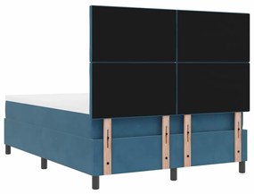 Cama Box Spring vidaXL com Colchão Azul Escuro 140x190 cm Veludo