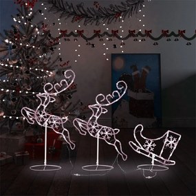 328509 vidaXL Rena voadora/trenó de Natal 260x21x87cm acrílico branco quente