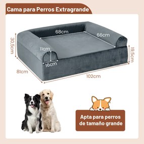 Cama para cães 102 x 81 x 30,5 cm de gel refrescante com fundo antiderrapante Suporte de espuma espessa de 2 camadas Capa removível Cinza